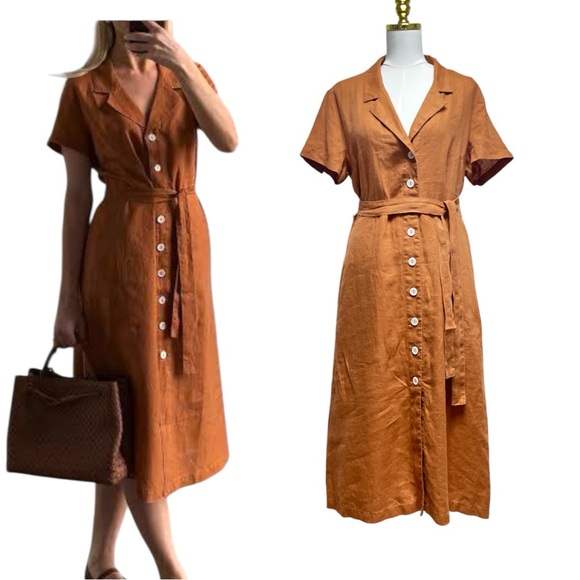 Quince Dresses & Skirts - Quince 100% European Linen Button-Front Terracotta Midi Dress Size Large